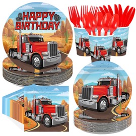 Greencian 168 Pcs Semi Truck Tractor Truck Party Decorations, Serves 24