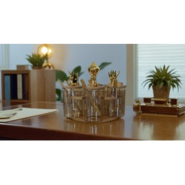 Bamboo 6-Jar set Revolving Spice Rack – Elegant Deer Lid Lazy Susan Spice Organizer for Your Kitchen