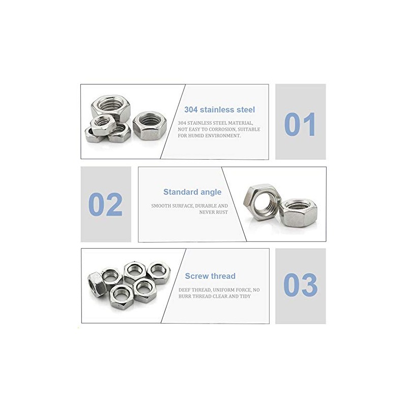 Hooshing 100PCS 1/4"-20 Stianless Hex Nuts 304 18-8 Stainless Steel