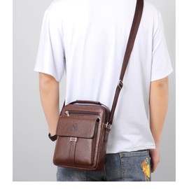 Hjkiopc Men's Shoulder Bag PU Leather Messenger Bag Pack Business Satchel Side Bag Casual Handbag for Men Working Shopping School Daily Use (Brown-B2)