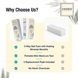 Onsen Secret Professional Nail Buffer, Ultimate Shine Nail Buffing Block w/ 3 Way Buffing Methods (Buffer + Replacements)