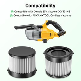 CAMXTOOL 2 Pack DCV501HB DCV5011H HEPA Filters Replacement Compatible with De-Walt 20V Cordless Handheld Vacuum, Washable & Reusable Filter Kits