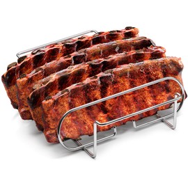 Sorbus Non-Stick Rib Rack - Porcelain Coated Steel Roasting Stand – Holds 4 Rib Racks for Grilling & Barbecuing - Perfect BBQ Accessories for Smoker and Grill - Durable and Convenient Design (Silver)