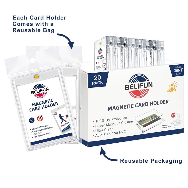 20-Pack One Touch Magnetic Card-Holders - 35PT Trading Card Holders,