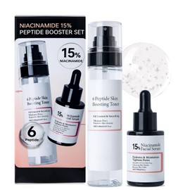 Niacinamide Serum 15%, The 6 Peptide Skin Booster Serum Toner, Niacinamide Gesichtsserum, Peptide serum Toner Gesicht, Beruhigend und Reparierend, Verbessert den Hautton(2PCS)