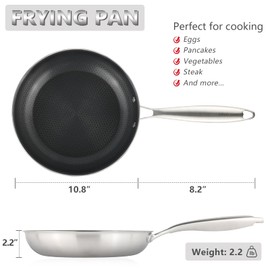 Stainless Steel Nonstick Frying Pan, Hybrid Ceramic 10-Inch Frying Pan, Stay-Cool Handle, PFAS & PFOA PTFE Free, Dishwasher & Oven Safe, Scratch-Resistant, Compatible with Induction & All Cooktops