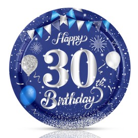 Fitoyplak Mens 30th Birthday Decorations,50Pcs - 7Inch Dessert Plates 30 Year Old Plate Sets Blue and Silver 30th Party Plates for 30th Birthday Decorations for Him,Serves 50