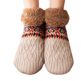 Flauschige Socken Stile für Männer und Frauen Wärmehaltesocken Gestrickte Socken Fuzzy Bett Hausschuh Rutschfest Socken (Beige, Erwachsene, Einheitsgröße, Alphanumerisch, EU Schuhgrößensystem, M)