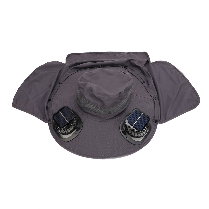 Men Sun Hat Solar Powered Rechargeable Fan UPF50 Wide Brim