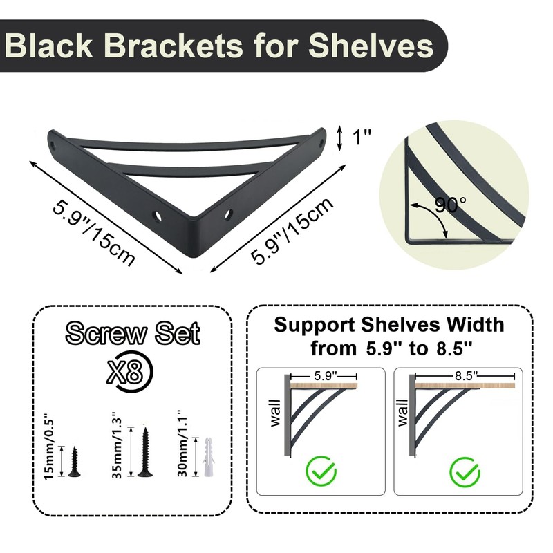 Z Metnal Decor Shelf Brackets, Matt Black Triangle Shelving Brackets,