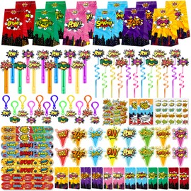 220PCS Hero Party Favors Kit – Birthday Supplies Includes Goodies Bags, Straws, Bubble Wands, Notebook & More – Perfect for Party Decorations & Pinata Fillers