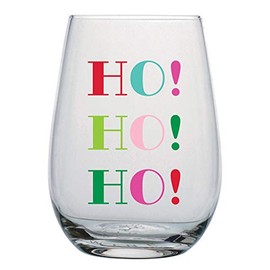 Slant Collections Wine Glass Gifts Holiday Stemless Wine Glass, 20-Ounce, Ho! Ho! Ho!