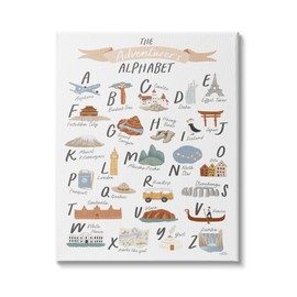 Stupell Industries The Adventurer's Alphabet Landmark ABC Illustrations Explore Motivation, Designed by Laura Marshall Canvas Wall Art, 24 x 30, Beige