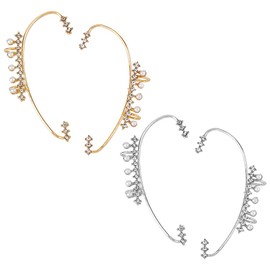 HOBBIESAY 4 Style Crystal Rhinestone Curved Bar Cuff Earrings Imitation Pearl Beaded Ear Cuffs Women Glittering Climber Wrap Around Earrings Clip on Earrings for Wedding Cosplay Accessory