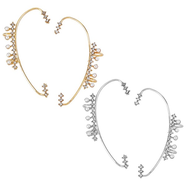 HOBBIESAY 4 Style Crystal Rhinestone Curved Bar Cuff Earrings Imitation