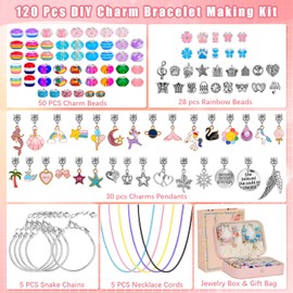 Hysagtek 120 Pcs Girls Bracelet Making Kit Jewellery Making Kit Girl Bead Bracelet Making DIY Charm Bracelets for Kids Beads Necklace kit Jewelry Making Charm Pendants Craft with Box