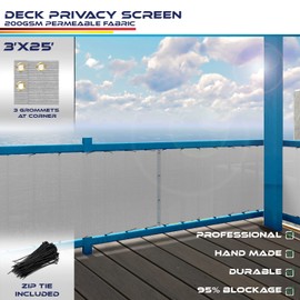 Windscreen4less 3'x25' Deck Balcony Privacy Screen for Deck Pool Fence Railings Apartment Balcony Privacy Screen for Patio Yard Porch Chain Link Fence Condo with Zip Ties Grey