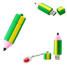Unidad flash USB para estudiantes - Divertido disco pulgar - Unidad de lápiz verde y amarillo - Unidad de saltar para adultos jóvenes - Almacenamiento de 16 GB (lápiz amarillo/verde)