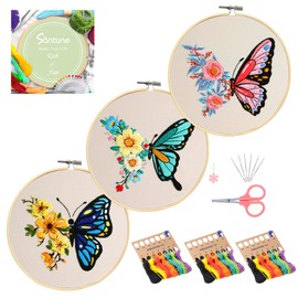 Santune 3 Pack Embroidery Kit for Beginners Adults Cross Stitch Kits for Beginners Hand Embroidery with Butterfly Patterns and Instructions DIY Kits for Adults with Hoops, Threads and Needles