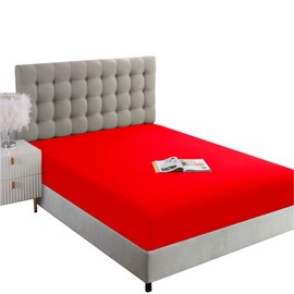 Ghooss Red Twin Fitted Sheet Only,Ultra Soft and Wrinkle Fitted Bottom Sheets for Twin Size Bed-1 Pack(Twin,Red)