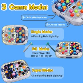 Whack Game Mole,Toys for 3+ Year Old,Birthday Gifts for 3 4 5 6 Year old Boys,Boys Toys Age 3,Toddler Gifts,2 Player Game Toy,Larger 11*15in Whack Toy with 5 Modes,9 Speeds,54 Levels and Light&Sounds