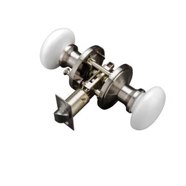 NCL White Door Knobs, Satin Nickel Keyless Door Handles, Porcelain Door Levers, Interior Bath Door Knob