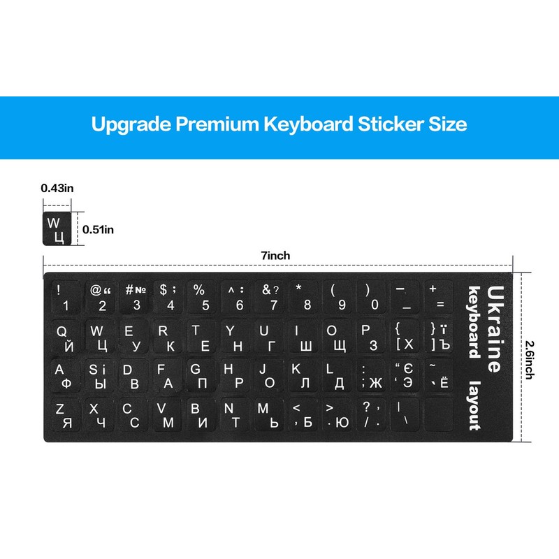 (2PCS) Ukrainian Keyboard Stickers, Ukraine Keyboard Letters Replacement Sticker with
