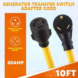 Kanayu 10 ft Generator Transfer Switch Adapter Cord Compatible with Nema Tt-30p to L14-30r, 30 Amp 3 Prong to 4 Prong Generator to House Inlet Box Adapter, STW 10 Awg, Etl Listed