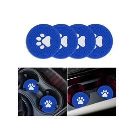 Couslcd 4 Pack Car Cup Holder Coasters, Dog Paw Insert Car Cup Coaster, 2.75 Inch Anti Slip Shockproof Embedded Drink Mat, Car Interior Accessories Decor for SUV, Truck, RV (Blue)
