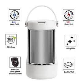 Ideus Soup Thermo with Foldable Spoon and Bowl 20oz, All-in-one Insulated Bento Lunchbox Stainless Steel Leakproof Portable Soup Container Vacuum Thermal Food Jar for Lunch, White