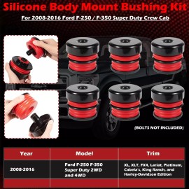 Sunluway Silicone Body Mount Bushing Kit for 08-16 Ford F-250 F-350 Super Duty Crew Cab