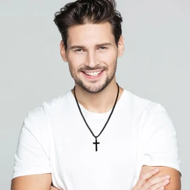 Stainless Steel Cross Necklaces for Men Cuban Chain Black Silver Gold Cross Pendant Necklace for Men Boys Women 16-24 Inches, 20in, Stainless Steel, No Gemstone