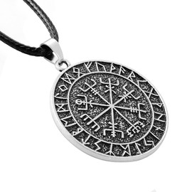 LANGHONG 1PCS Norse Viking Necklace For Men Compass Vegvisir RUNE Necklace Talisman Jewelry, Mens Viking Gift