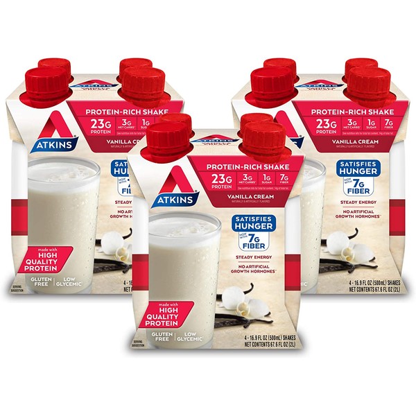 Atkins Meal Size Vanilla Cream Protein-Rich Shake. With High-Quality Protein. Keto-Friendly and Gluten Free. (12 Shakes)