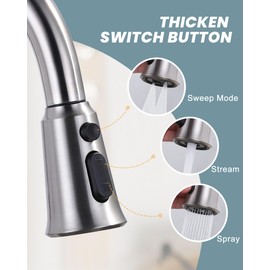 WOWOW Kitchen Faucet Head Replacement, 3 Function Pull Down Faucet Sprayer Head with 9 Adapters, Brushed Nickel Kitchen Sprayer Nozzle Compatible with Moen, Delta, Kohler Faucets