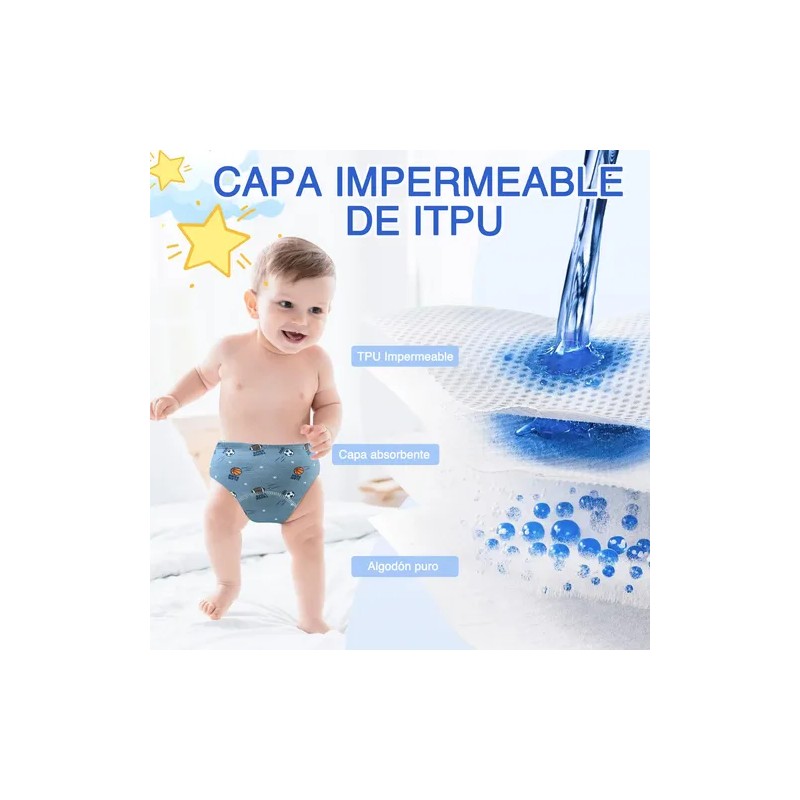6 Pañales Entrenadores Reutilizables Ecológico Algodón Niños