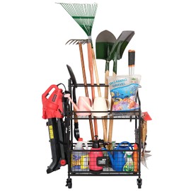 Mythinglogic Garden Tool Organizer for Garage, Yard Tool Rack with Wheels, Garage Organizers and Storage Holder for Yard Tools (Deluxe Tower)