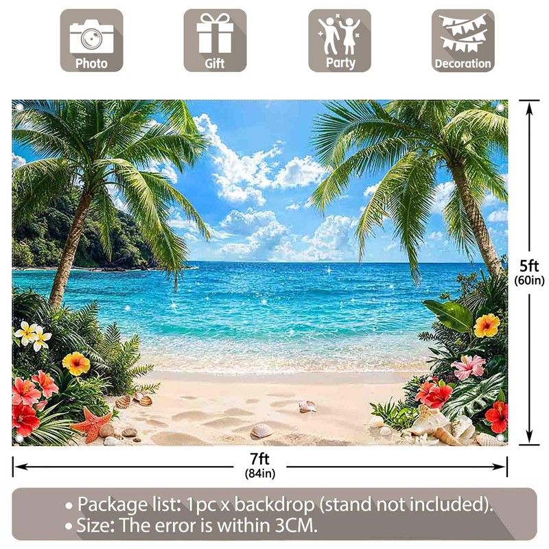 ZTHMOE Fabric 7x5ft Summer Tropical Beach Backdrop Hawaiian Island Banner