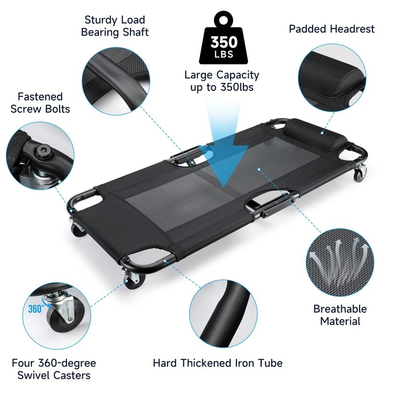 WORKPRO 40" Foldable Mesh Creeper w/Headrest & 4 Caster Wheel