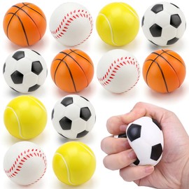 Meleager Pack of 12 stress balls, mini foam balls, foam anti-stress ball, sports balls, small, football, basketball, tennis, baseball, stress balls, anti-stress ball for children and adults, football