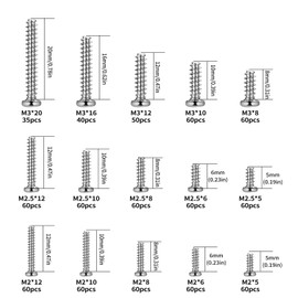 M2 M2.5 M3 Screws Set, 845 Pieces Self-Tapping Screws, Round Head Wood Screws Set, Tapping Screws, Round Head Screws, Pan Head Screws, Phillips Screws for Plastic, Wood, Metal (845)