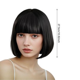GWAWG Perücke Schwarz Damen,Frauen Kurz mit Haarnetz und Bunte Brille, Schwarze Bob Wigs Kurzhaarperücke,women's Fancy Dress wigs,black bob wigs