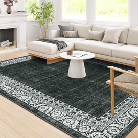 Lahome Washable 8x10 Area Rugs Black Rugs for Living Room,Large Soft Rug for Bedroom Non Slip Dining Room Rug,Bordered Vintage Indoor Carpet for Home Office Apartment(8'x10',Black)