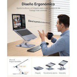 ORICO Soporte ergonmico para Laptop de Escritorio, Elevador de Aluminio Regulable en Altura, Soporte Plegable Compatible con MacBook Neo, Air, Pro,...
