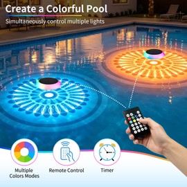 LIBOZMKO 2-Pack Solar Floating Pool Lights, Upper & Lower Dynamic RGB Color-Changing, Waterproof Floating Pool Lights Solar Powered for Pools, Tubs, Outdoor Parties & Garden Decor