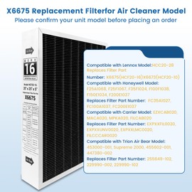 X6675 Merv 16 Air Filter 20x25x5 Carbon Efficient Air Filter Compatible with Lennox X6675 and Lennox HCC20-28 Furnace HVAC System, Part Number HCF20-16, 2 Pack (Actual Size: 19.7 x 24.6 x 4.3 In)