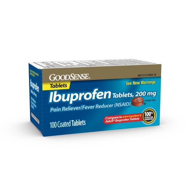 GoodSense 200 mg Ibuprofen Tablets, Fever Reducer and Pain Relief from Body Aches, Headache, Arthritis Pain and More, 100 Count