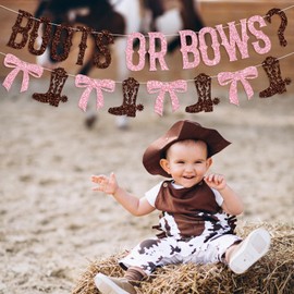 Boots or Bows Banner, Western Baby Shower Hanging Decorations, He or She, Cowboy or Cowgirl Gender Reveal Party Decorations Supplies for Kids