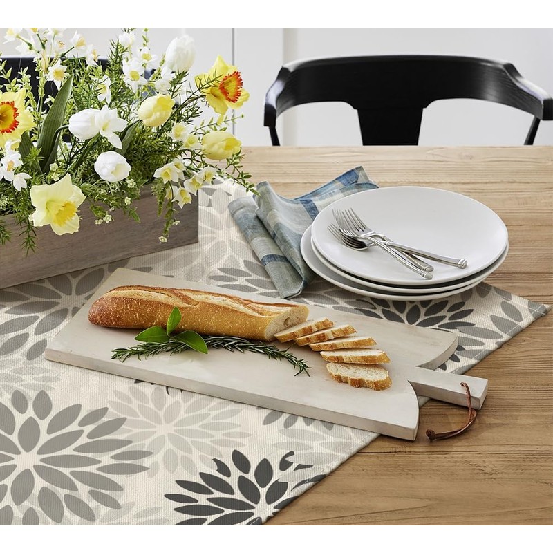 Artoid Mode Flowers Grey Dahlia Summer Table Linen, Seasonal Kitchen