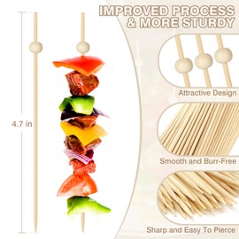 200PCS Cocktail Picks, Natural Wooden Ball Fancy Toothpicks for Appetizers, 4.7 Inch Long Bamboo Skewers Garnish Sticks for Food Drinks Sandwich Fruit Charcuterie Boards Accessories Party Supplies